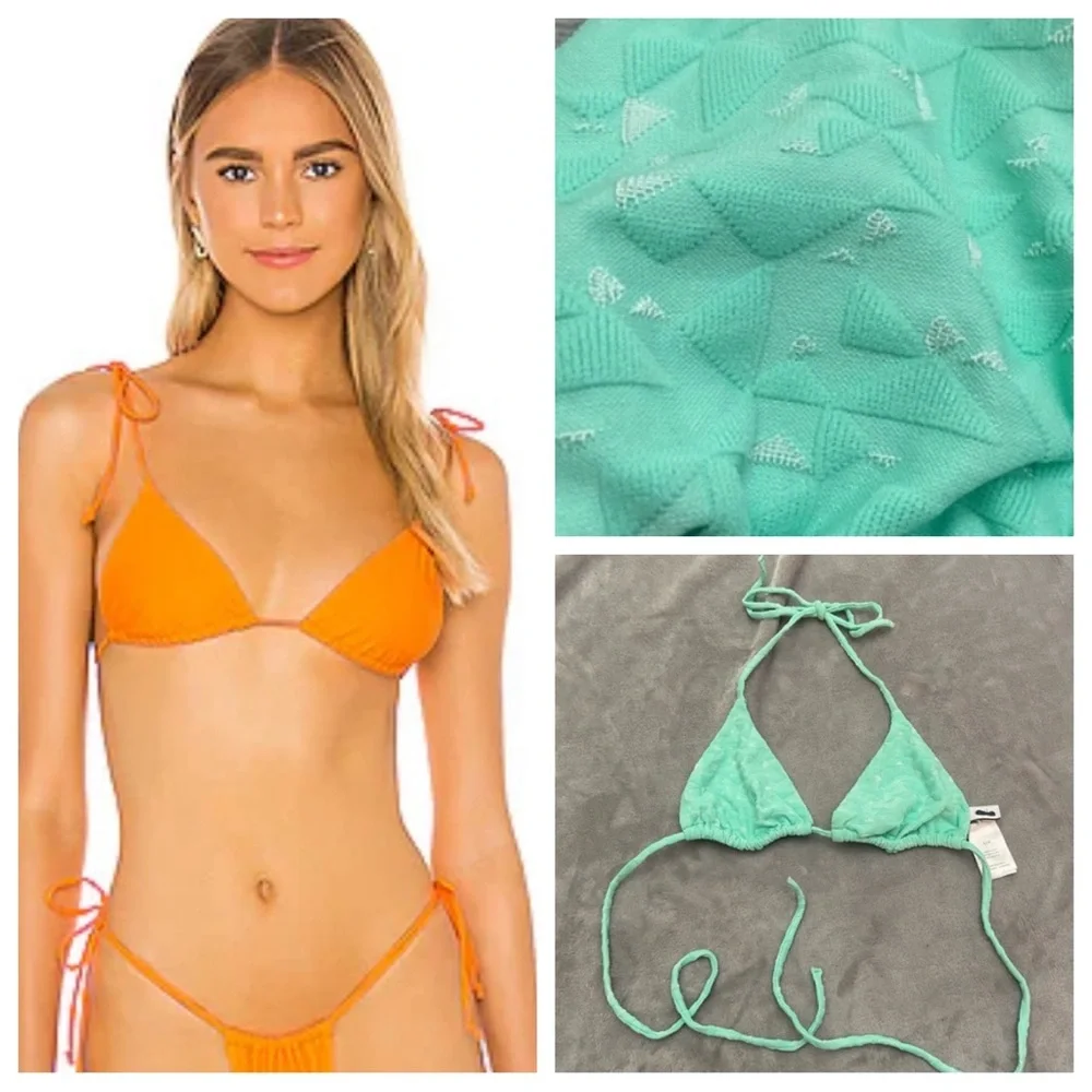 New! Onia Megan bikini top mint triangles 21555
